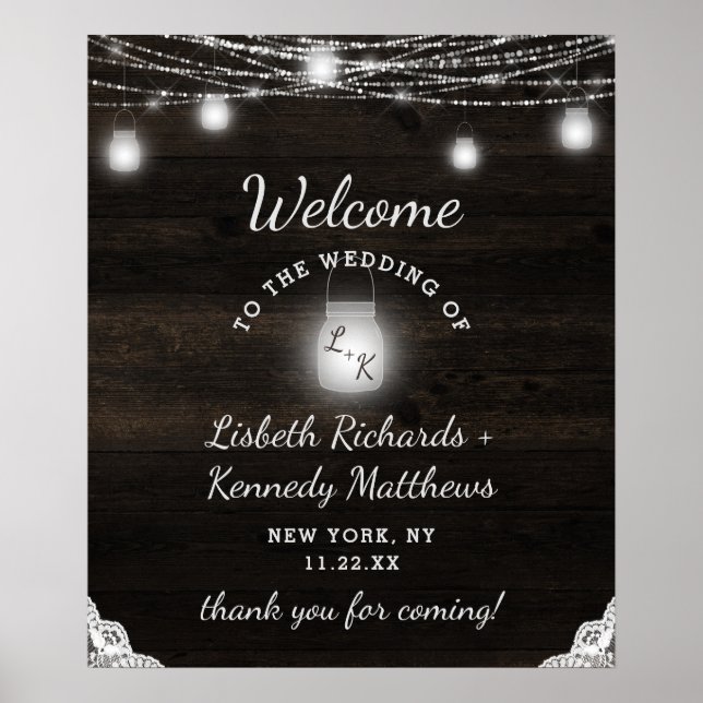 Oak Ridge Rustic Wood & Lace Wedding Welcome Sign Poster (Vorne)