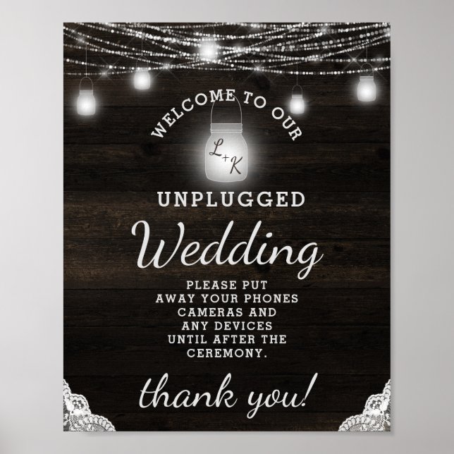 Oak Ridge Rustic Wood Unplugged Wedding Table Sign Poster (Vorne)
