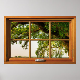 Oak Tree Branches Holzfenster Illusion Poster