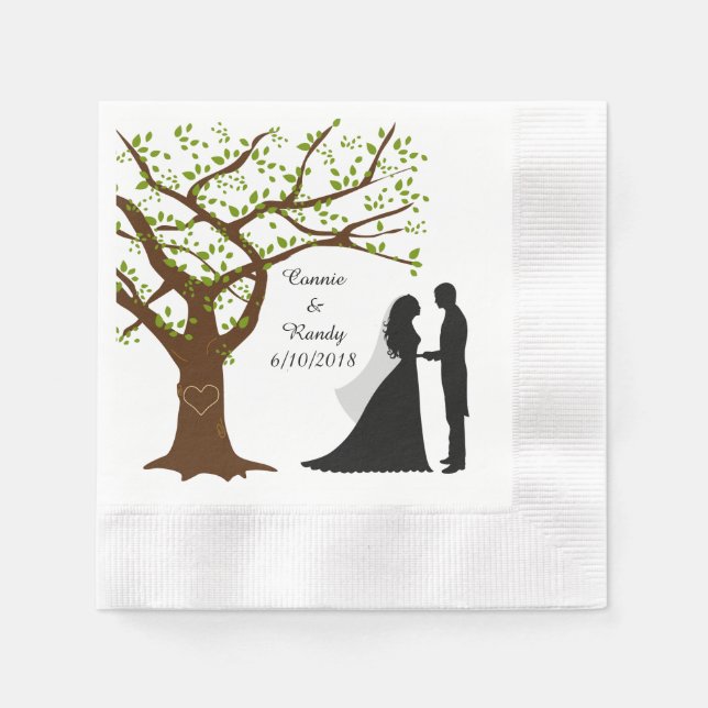 Oak Tree Bride und Groom Napkin Serviette (Vorderseite)
