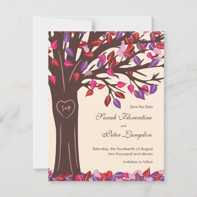 Oak Tree Heart Enregistrer la date Carte Mariage (Devant)