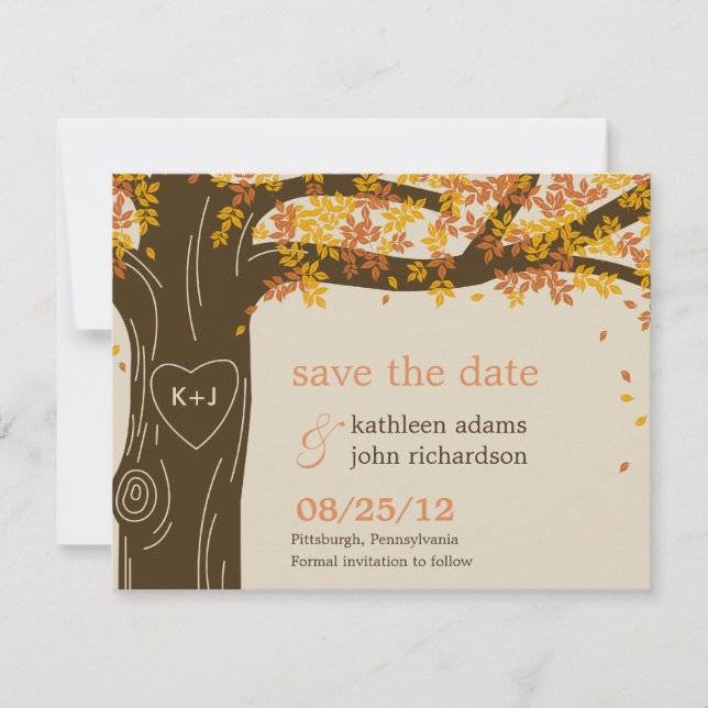 Oak Tree Hochzeit im Herbst Save the Date Karte (Vorderseite)