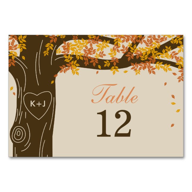 Oak Tree Hochzeit im Herbst Tischnummer Card (Vorderseite)