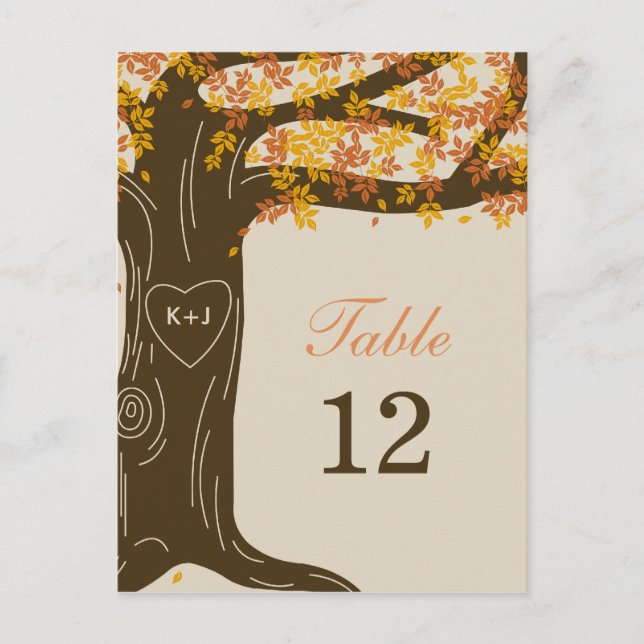 Oak Tree Hochzeit im Herbst Tischnummer Card (Vorderseite)