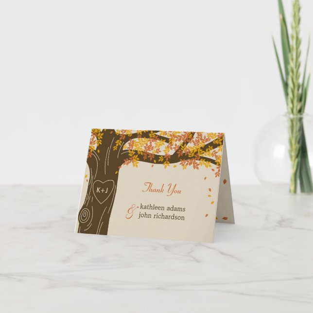 Oak Tree Hochzeit im Herbst Vielen Dank Hinweis Ka Dankeskarte (Vorderseite)