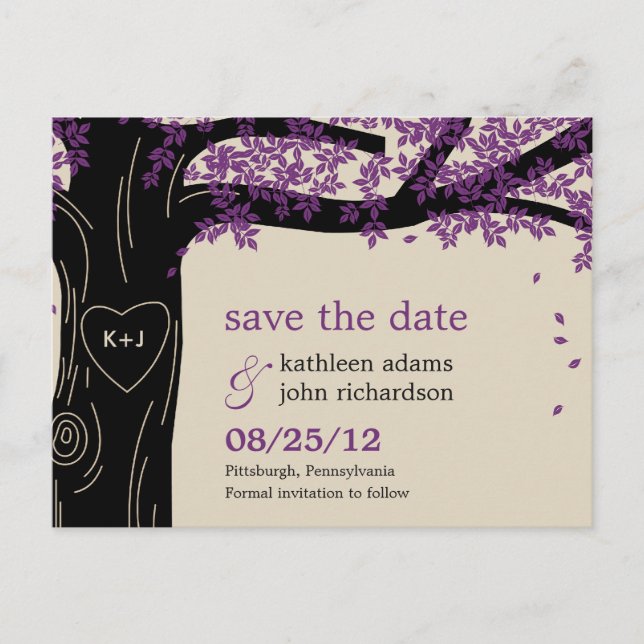 Oak Tree Mariage violet Enregistrer La Date Carte  (Devant)