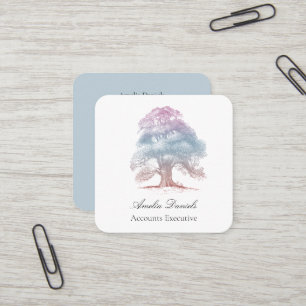 Oak Tree on Blue Illustration Business Card Quadratische Visitenkarte