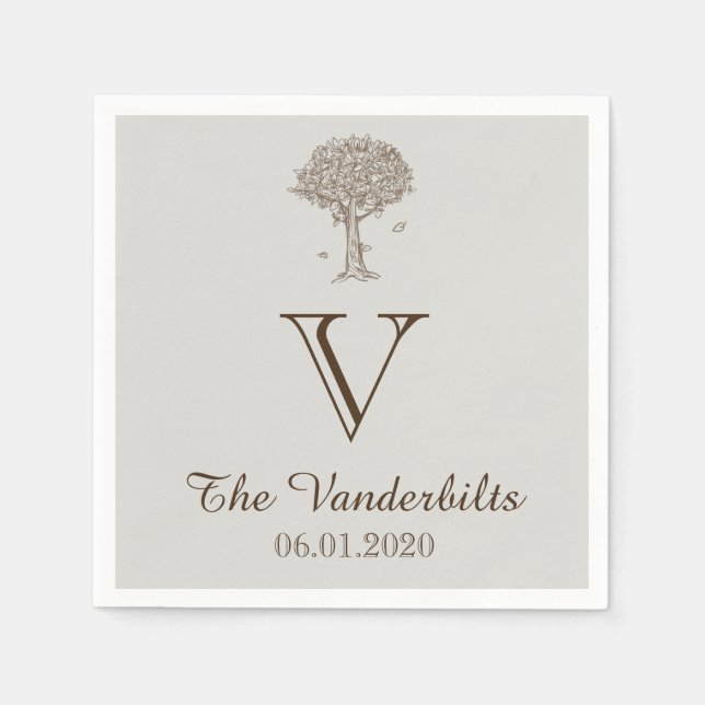 Oak Tree Sketch Wedding Napkin Serviette (Vorderseite)