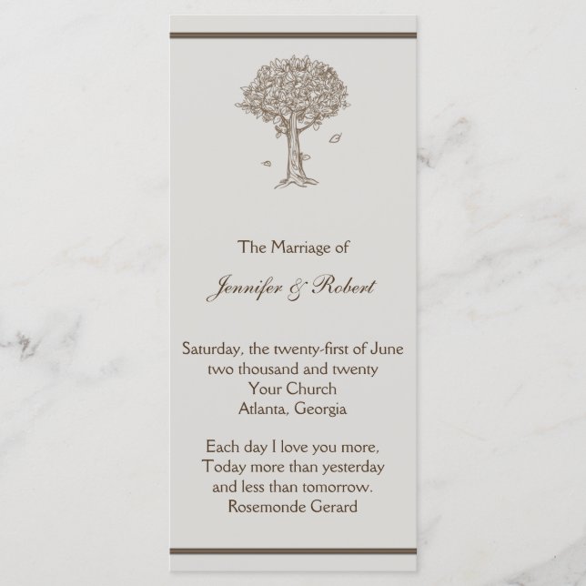Oak Tree Sketch Wedding Program Programm (Vorderseite)