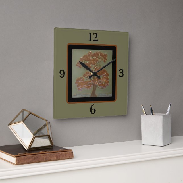 Oak Tree Square Wall Clock Quadratische Wanduhr (Büro)