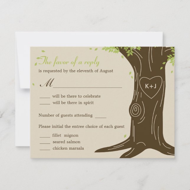 Oak Tree Wedding RSVP Card mit Menü Selection (Vorderseite)