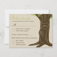 Oak Tree Wedding RSVP Card mit Menü Selection