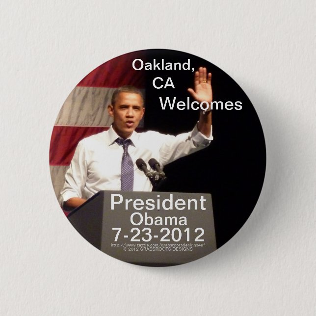 Oakland, CA-Willkommens-Präsident Obama 7-23-2012 Button (Vorderseite)