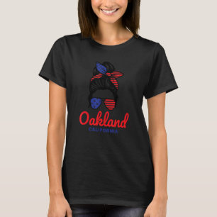 Oakland California Retro Messy Bun T-Shirt