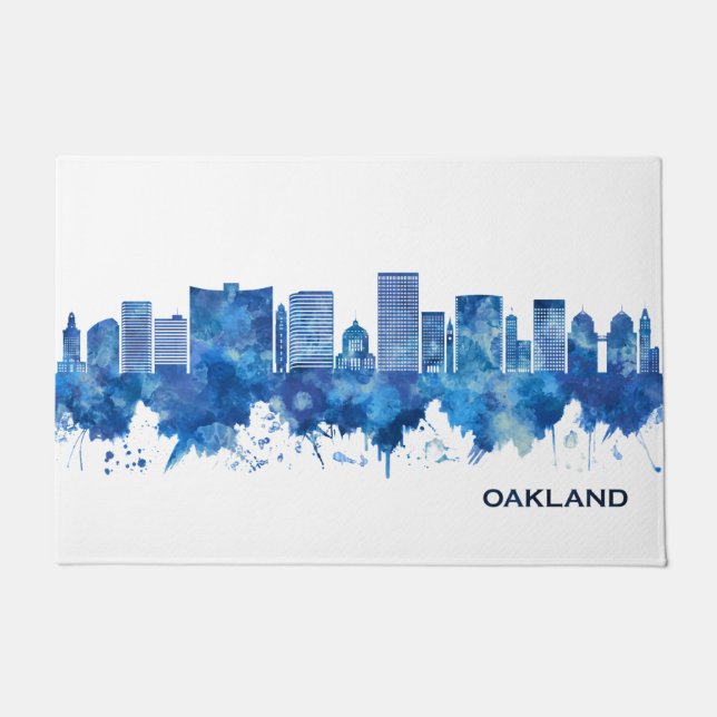 Oakland California Skyline Blue Fußmatte (Vorderseite)
