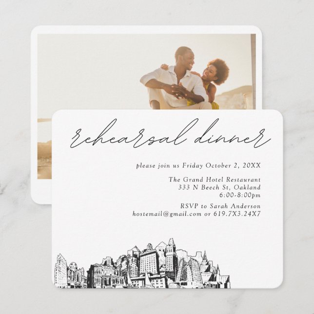 Oakland Hochzeit Elegante Probe Abendessen Begleitkarte (Vorne/Hinten)