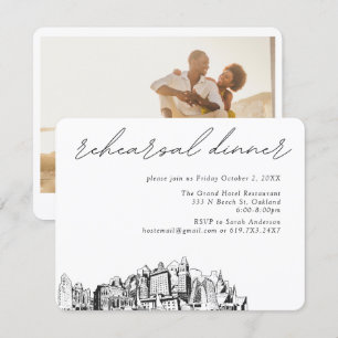 Oakland Hochzeit Elegante Probe Abendessen Begleitkarte