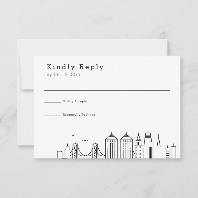 Oakland Wedding | Stilisierte Skyline-UAWG RSVP Karte (Vorderseite)