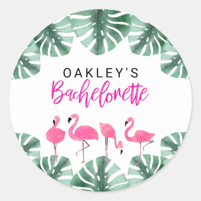OAKLEY Hot Pink Tropical Flamingo Bachelorette Runder Aufkleber (Vorderseite)