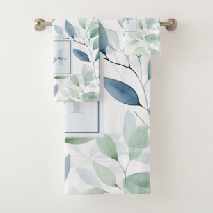 Oasis Tranquille Aquarelle Feuilles Monogramme et
