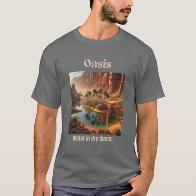 Oasis Water Desert Géographie gris foncé T-shirt (Devant)