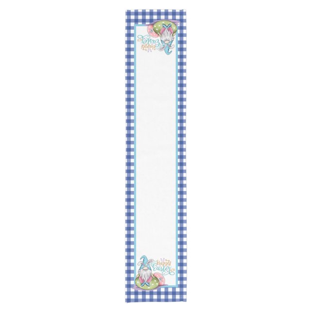 Oaster Gnome Bunny Blue Gingham Kurzer Tischläufer (Vorderseite)
