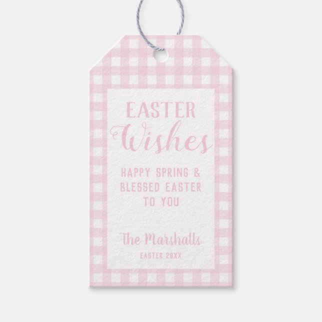 Oaster wünscht Baby Pink Gingham Personalisiert Geschenkanhänger (Vorderseite)