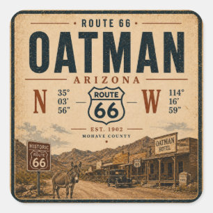 Oatman Arizona Koordinaten Vintage Art Quadratischer Aufkleber