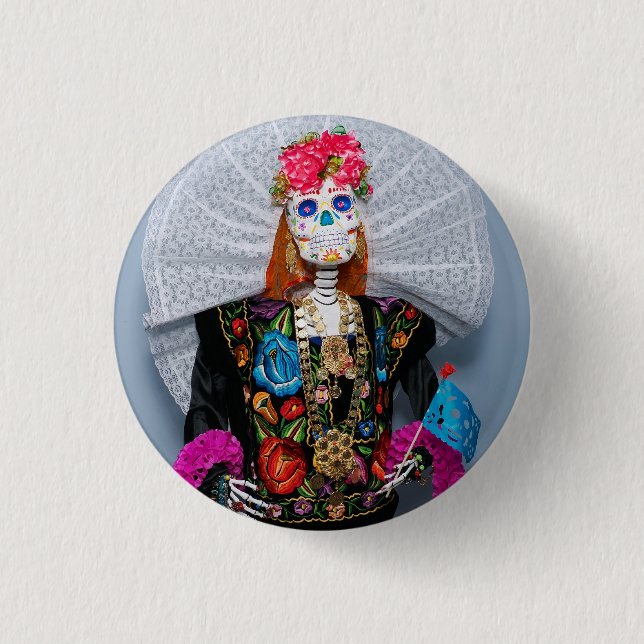 Oaxaca Calavera Catrina Tehuana Button (Vorderseite)