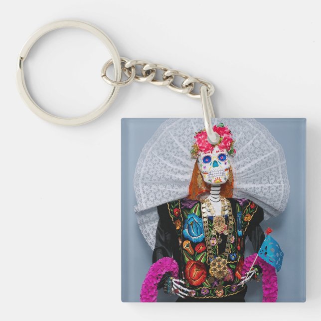 Oaxaca Calavera Catrina Tehuana Schlüsselanhänger (Vorderseite)