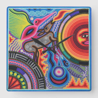 Oaxaca Mexico Maya Tribal Art Boho Reisen Quadratische Wanduhr