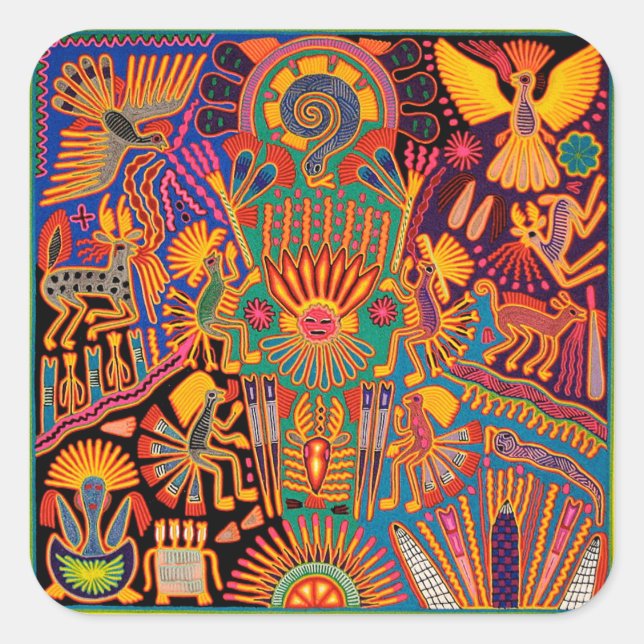 Oaxaca Mexico Maya Tribal Art Boho Reisen Quadratischer Aufkleber (Vorderseite)