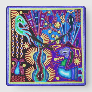 Oaxaca Mexico Mexican Mayan Tribal Art Boho Travel Quadratische Wanduhr
