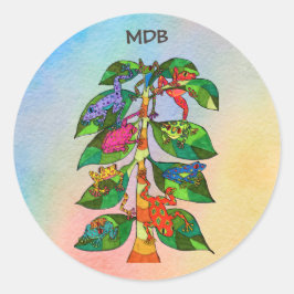 Oaxacan Frog Tree of Life Custom Monogram Runder Aufkleber