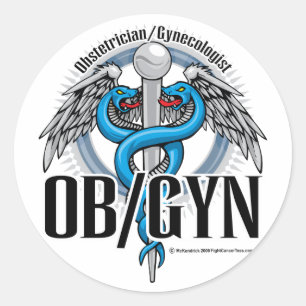 OB/GYN Blue Caduceus Runder Aufkleber