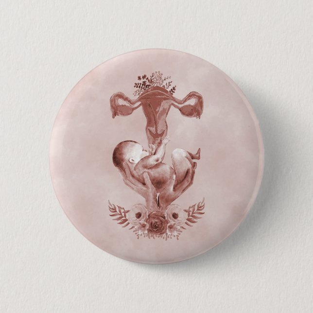 Ob/Gyn Midfrau Floral Kindgeburt Cervix Ovarien Button (Vorderseite)