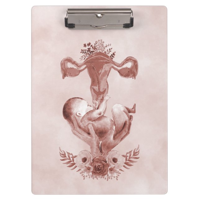 Ob/Gyn Midfrau Floral Kindgeburt Cervix Ovarien Klemmbrett (Vorderseite)