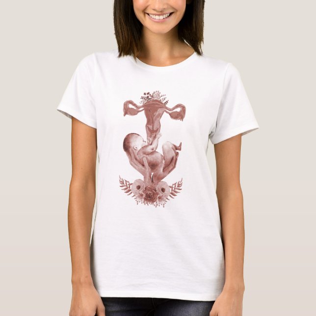 Ob/Gyn Midfrau Floral Kindgeburt Cervix Ovarien T-Shirt (Vorderseite)