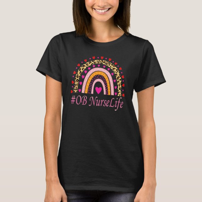 Ob Nurse Leopard Rainbow Nurse's Week T-Shirt (Vorderseite)