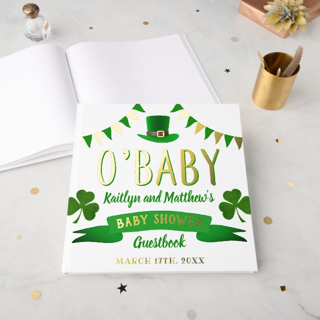 O'Baby St. Patrick's Day Baby Shower Real Gästebuch (Vorderseite Offen)