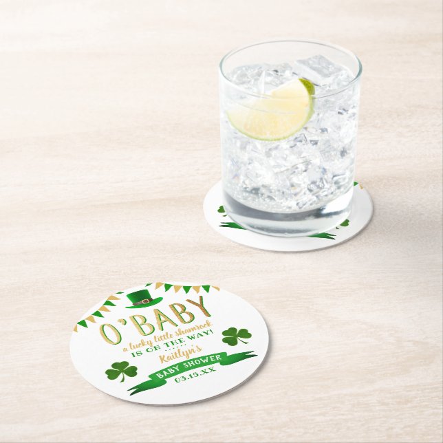 O'Baby St. Patrick's Day Baby Shower Runder Pappuntersetzer (Vor Ort)