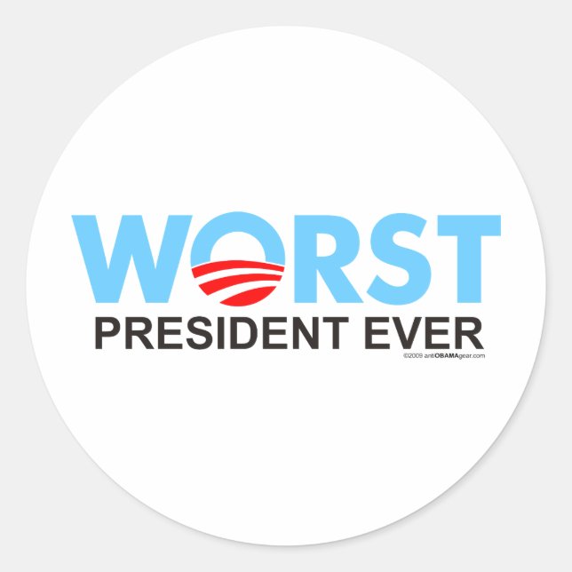 Obama am schlimmsten je runder aufkleber (Vorderseite)