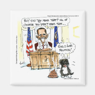 Obama & Bo Satirealer Cartoon schenkt T-Shirts und Magnet