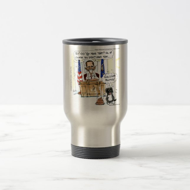 Obama & Bo Satirealer Cartoon schenkt T-Shirts und Reisebecher (Mittel)