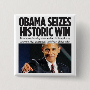 Obama ergreift historischen Gewinn-Knopf Button