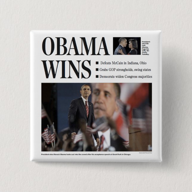 Obama gewinnt Button (Vorderseite)