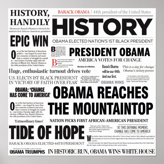 Obama: Historisches Headline Collage Poster (Vorne)