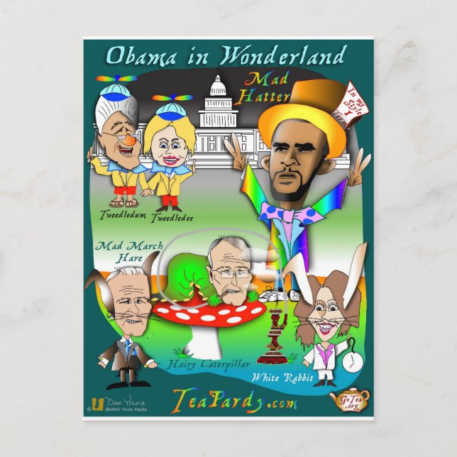 Obama in Wonderland Card Postkarte (Vorderseite)