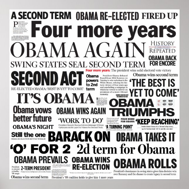 Obama-Schlagzeilen-Poster zur Wiederwahl Poster (Vorne)