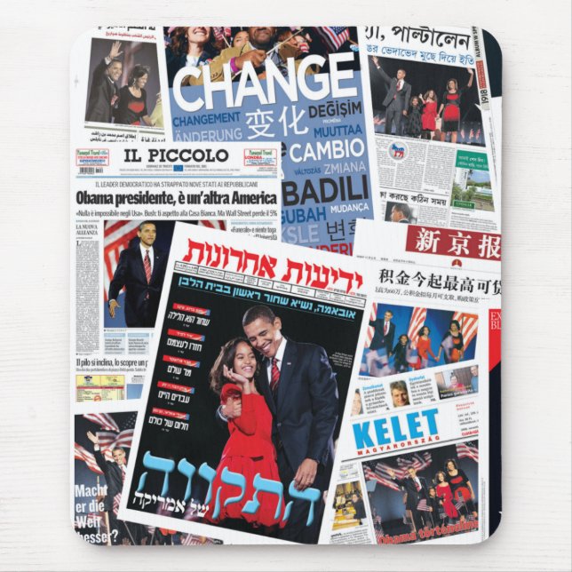 Obama-Sieg-internationale Schlagzeilen-Collage Mousepad (Vorne)